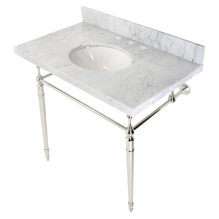 Fauceture KVPB3622M86 36" Console Sink with Brass Legs (8-Inch, 3 Hole), Marble White/Polished Nickel KVPB3622M86